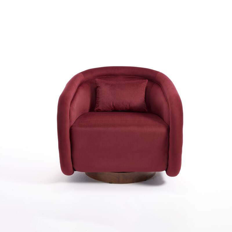 Velvet Swivel 360° Rotating Barrel Chair with Solid Rubberwood Base and High-Density Foam