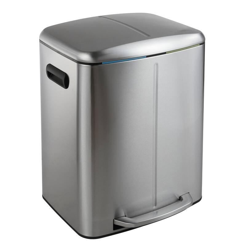 happimess 10.6-Gallon Double Bucket Trash Can with Soft Close Lid - Chrome
