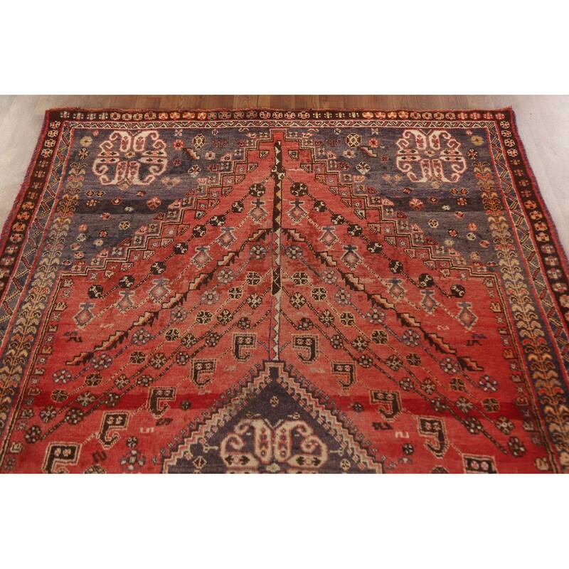 Red Qashqai Persian Antique Area Rug Handmade Wool Carpet - 5'1"x 8'2"