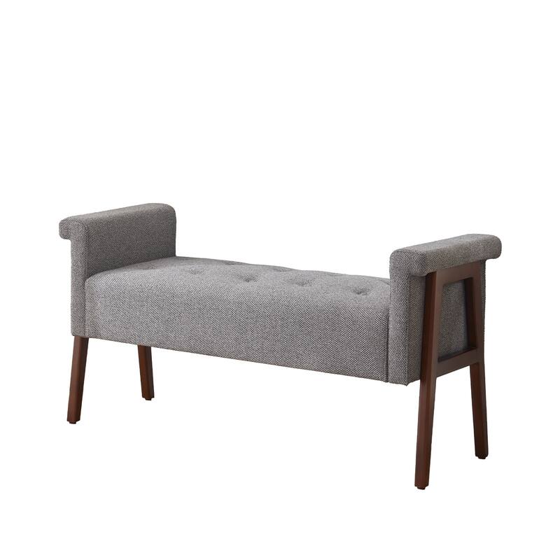 Modern Fabric Upholstered Entryway Storage Bench with Wooden Legs and Armrests