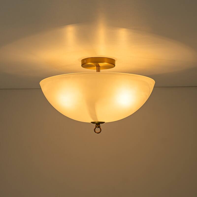 Modern Glam 3-Light Cloud Glass Dome Semi Flush Mount - Brass - 15.8" W × 9.5" H