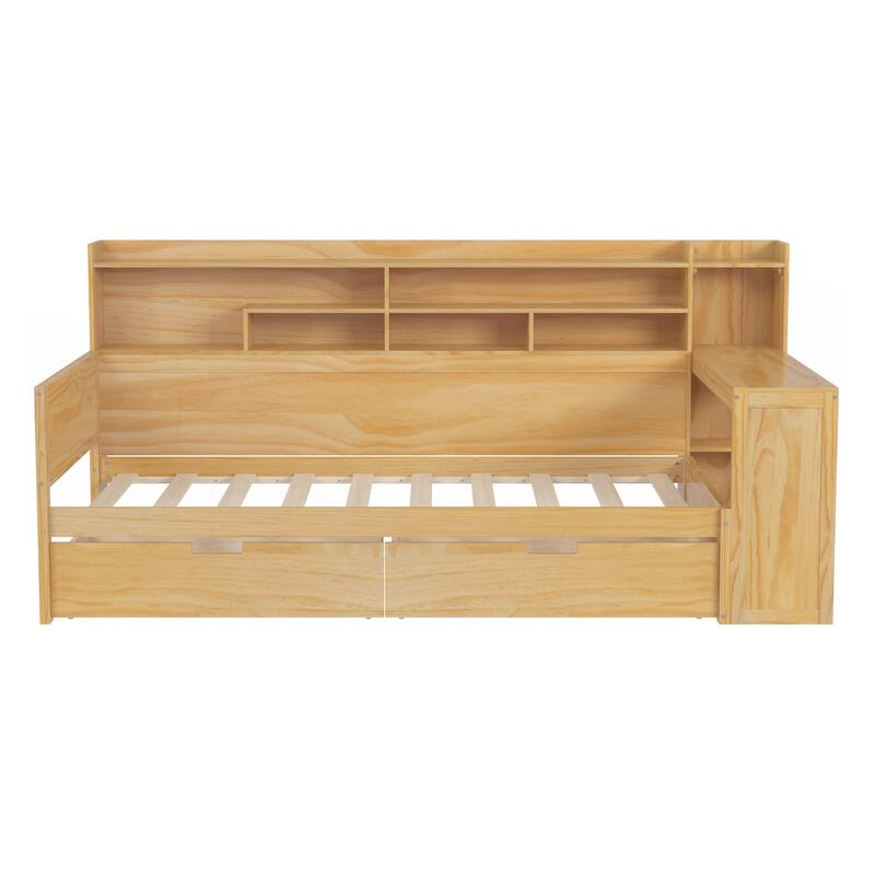 Wooden Twin Size Daybed with Storage Shelves