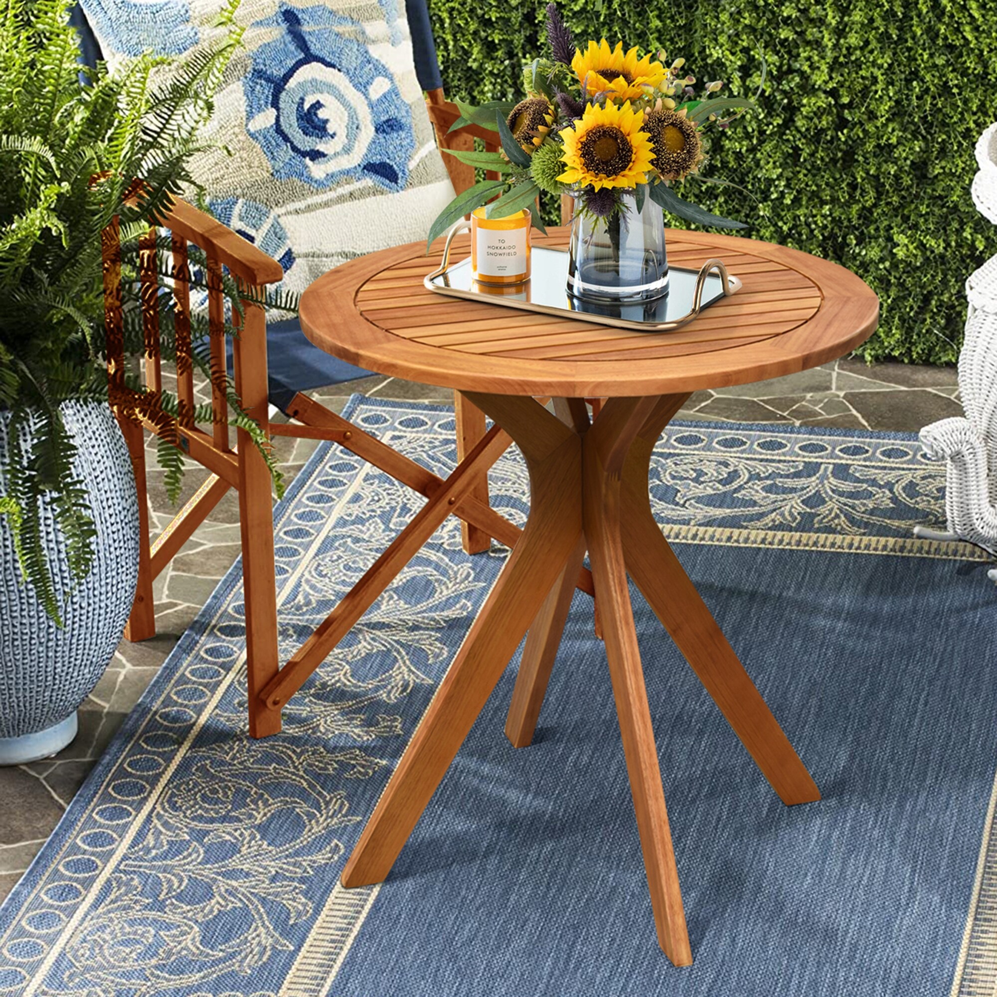 Costway 27 Outdoor Round Table Solid Wood Coffee Side Bistro Table See Description
