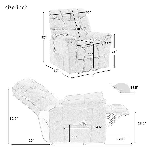 Merax Adjustable Power Lift Chair with Massage and Heating System Bed