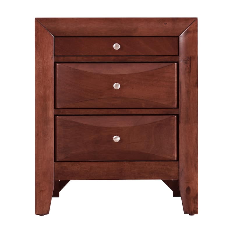 Cherry Nightstand 28x23x17 Contemporary Bedside Table with Three Drawers, Warm Stylish Finish for Bedroom Storage Needs