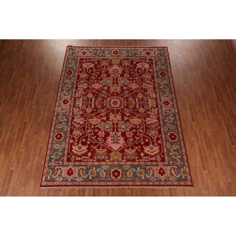 All-Over Red Oushak Indian Area Rug Handmade Wool Carpet - 8'10"x 11'8"