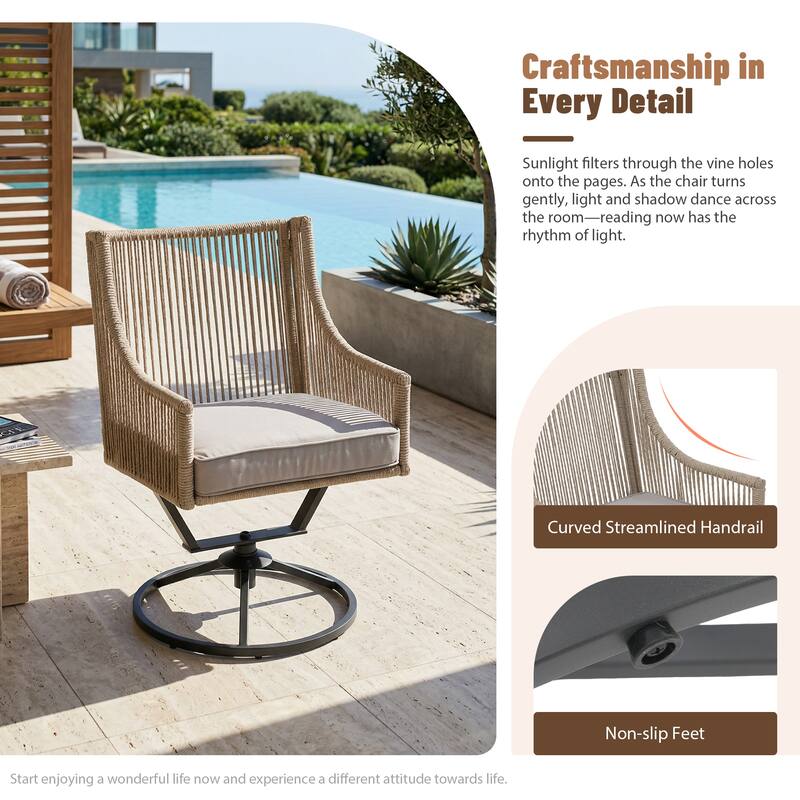 Outdoor Wicker Swivel Chairs with Cushion (Set of 2)