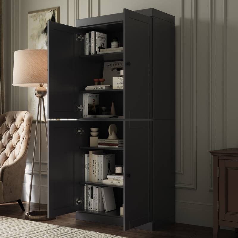 Palace Imports 100% Solid Wood 6-Shelf Bookcase with Shaker Doors and Adjustable Shelves - Gray