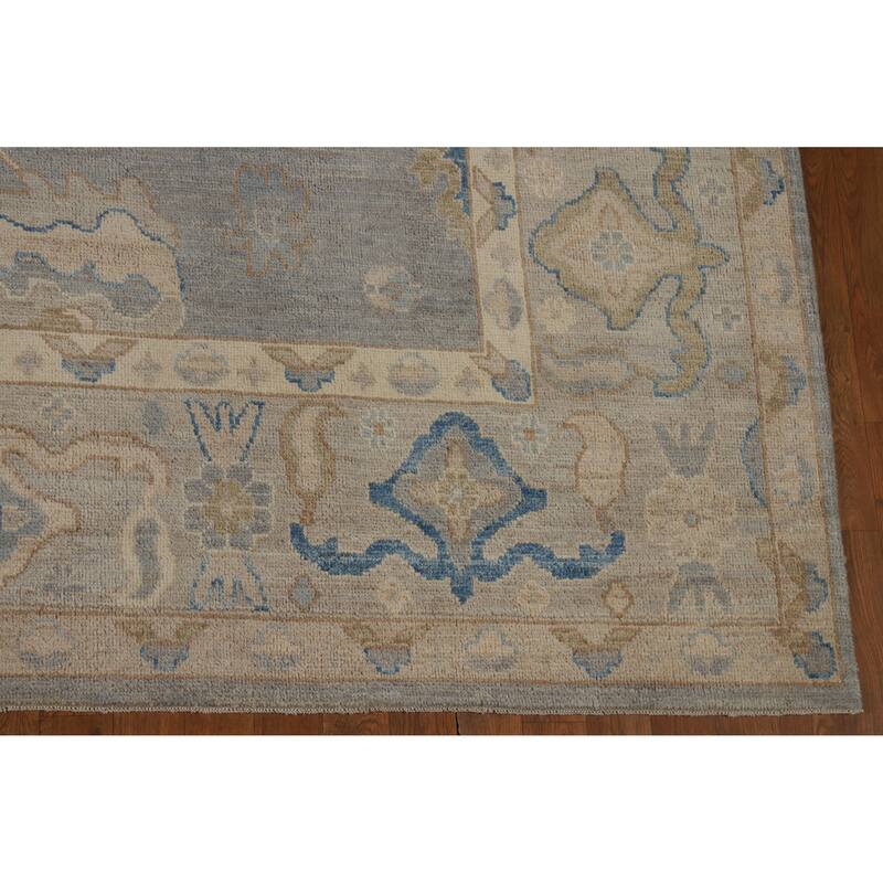 Hand Knotted Oriental 100% Wool Carpet Transitional All-Over Greys & Charcoal Oushak Area Rug - 11' 9'' X 9' 2''