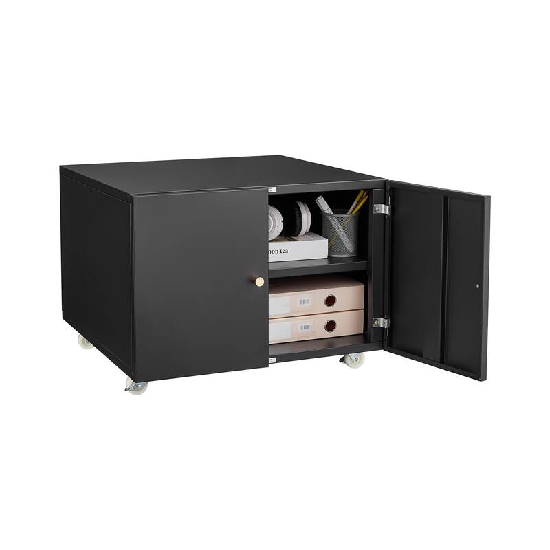 Anmytek Modern Rolling Storage Cabinet Mobile with Wheels Matte Black Accent Multi Purpose Organizer
