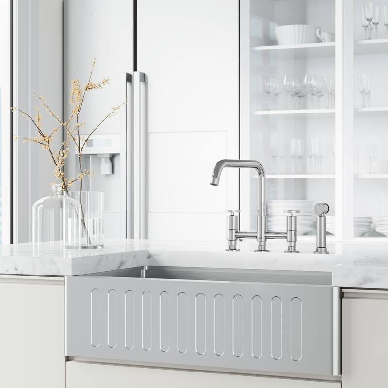 VIGO Cass 12" H 2-Handle Widespread Bridge Pull-Out Sprayer Kitchen Faucet