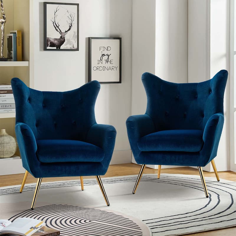 Eusebio Modern Velvet Accent Chair with Tufted Wingback for Living Room Set of 2 by HULALA HOME