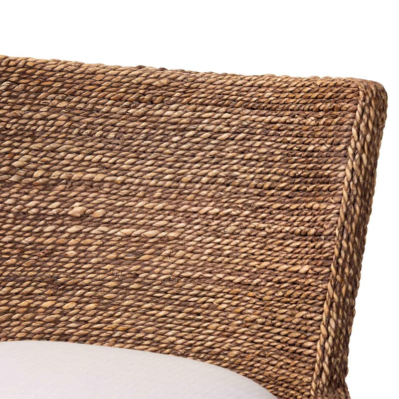 Ridley Seagrass Bar Stool with Mahogany Wood Frame - Coastal Seating with Woven Square Back and Cushioned Seat for Bar Island