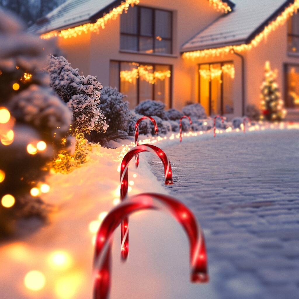 6 Red White Blinking Cy Cane Outdoor Christmas Pathway Markers 12"