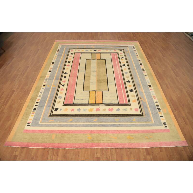 Hand Knotted Oriental 100% Wool Carpet Modern Geometric Multi-Colored Gabbeh Area Rug - 13' 0'' X 10' 2''