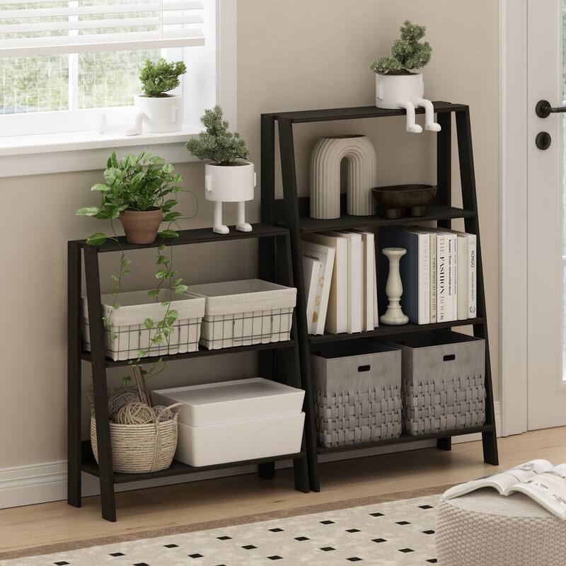 Furinno Ladder Bookcase Display Shelf, 3-Tier, Espresso