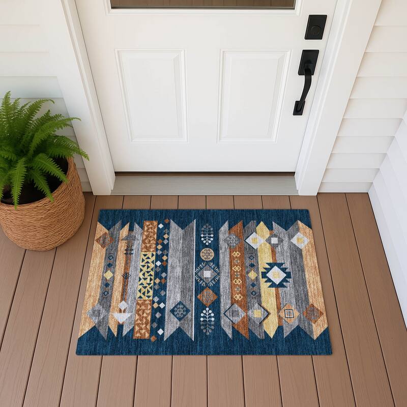 Machine Washable Indoor/ Outdoor Global Tuca Chantille Rug - Navy - 1'8" x 2'6"