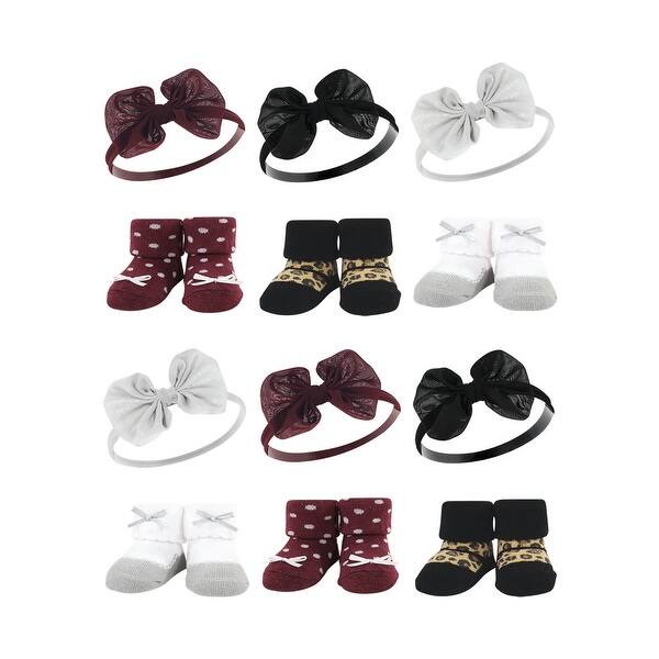 slide 1 of 1, Hudson Baby Infant Girl 12Pc Headband and Socks Giftset, Burgundy Leopard, One Size - Burgundy Leopard Burgundy Leopard - One Size