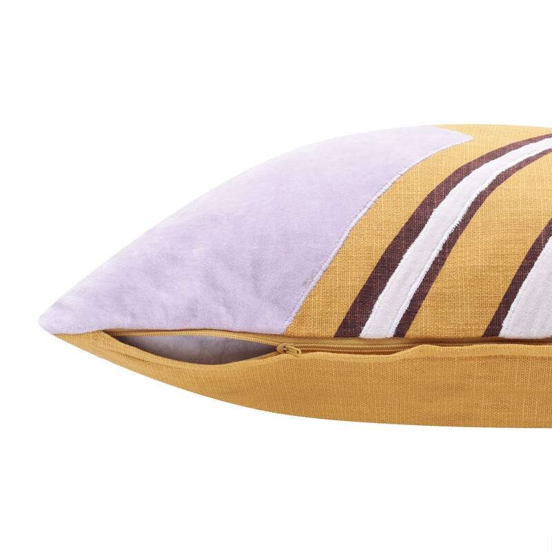 Handwoven Patchwork Embroidered Square Throw Pillow Cover - 20" - Yellow and White