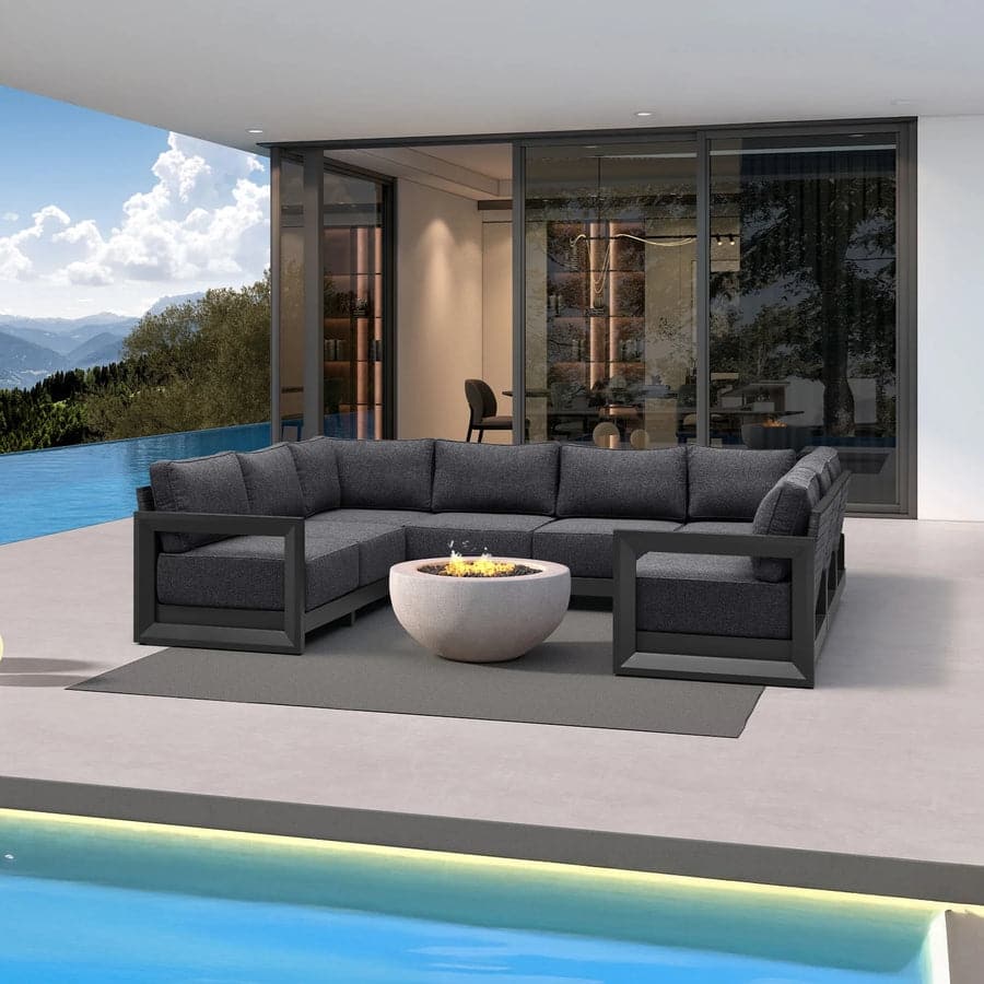 PURPLE LEAF Caesar U-Shaped Grey Outdoor Couch with 9.6" Thick for Yard Porch Deck Patio Conversation Sets