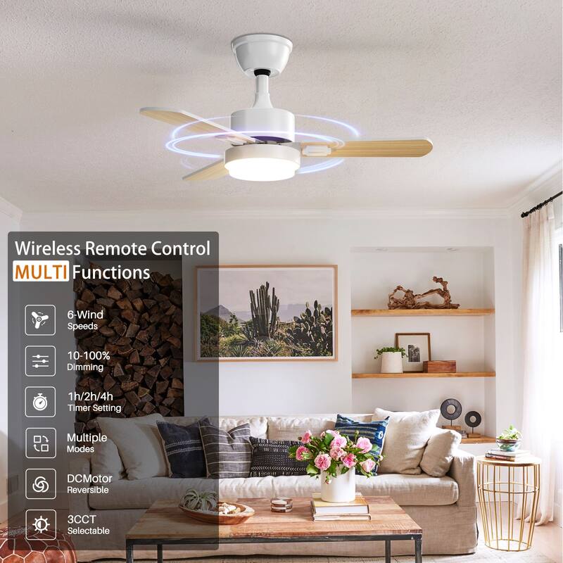 Modern Farmhouse Large Ceiling Fan with Integrated Light and Remote, Ceiling Fan with Timer and 6-speed Wind