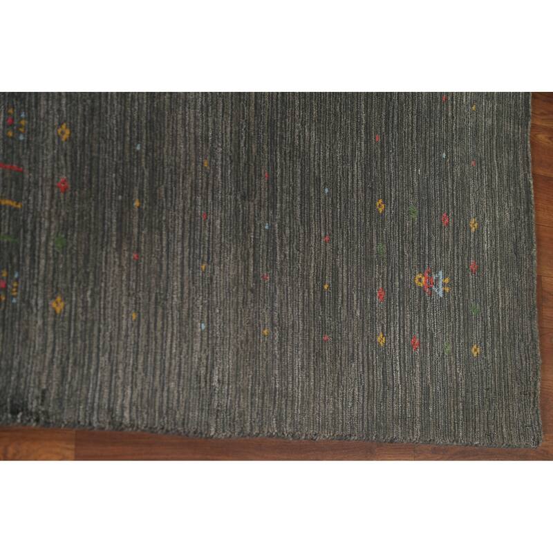 Gray & Green Gabbeh Oriental Area Rug Handmade Wool Carpet - 7'9"x 9'9"