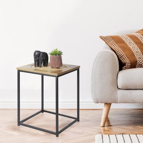 19" Wood Industrial Side Table with Metal Frame Stand