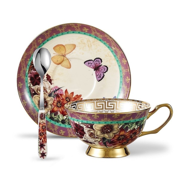 Panbado Bone China Floral Decals Tea Cup with Saucer Spoon. Opens flyout.