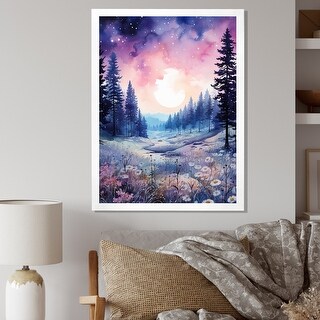 Designart "Pine Tree Winter Twilight II" Tree Pine Framed Canvas Print ...