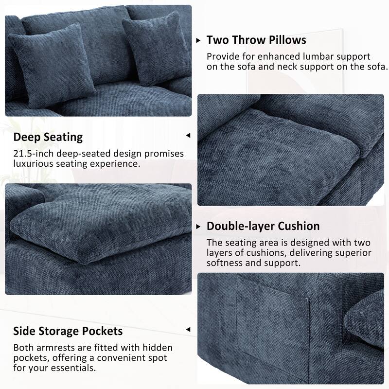 107-In Modern Chenille Sectional Sofa,Living Room Sofa with Double-layer Cushion & Side Pockets