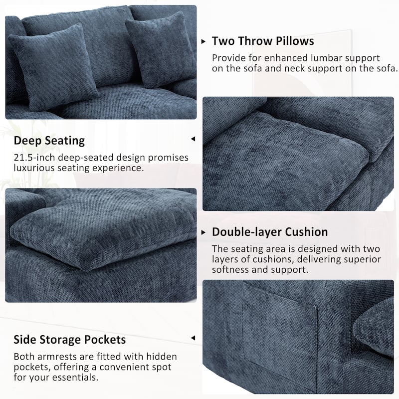 107.9" Chenille Modular Sectional Sofa with Double-Layer Cushions and Side Pockets