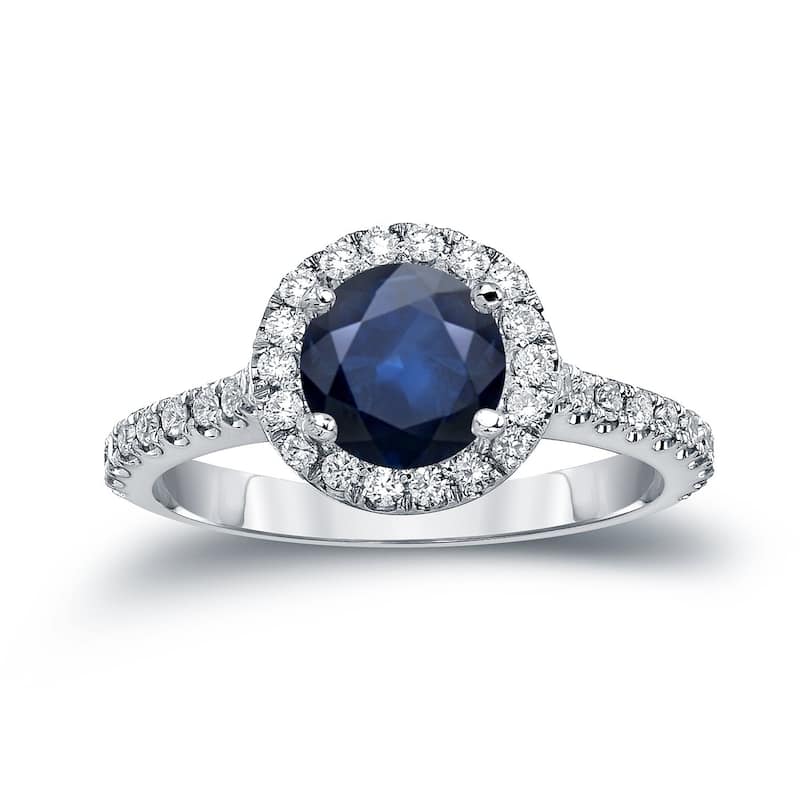 Auriya 14k Gold 1 1/2ct Blue Sapphire and Diamond Halo Engagement Ring 2/5ctw (H-I, SI1-SI2) - White - 4