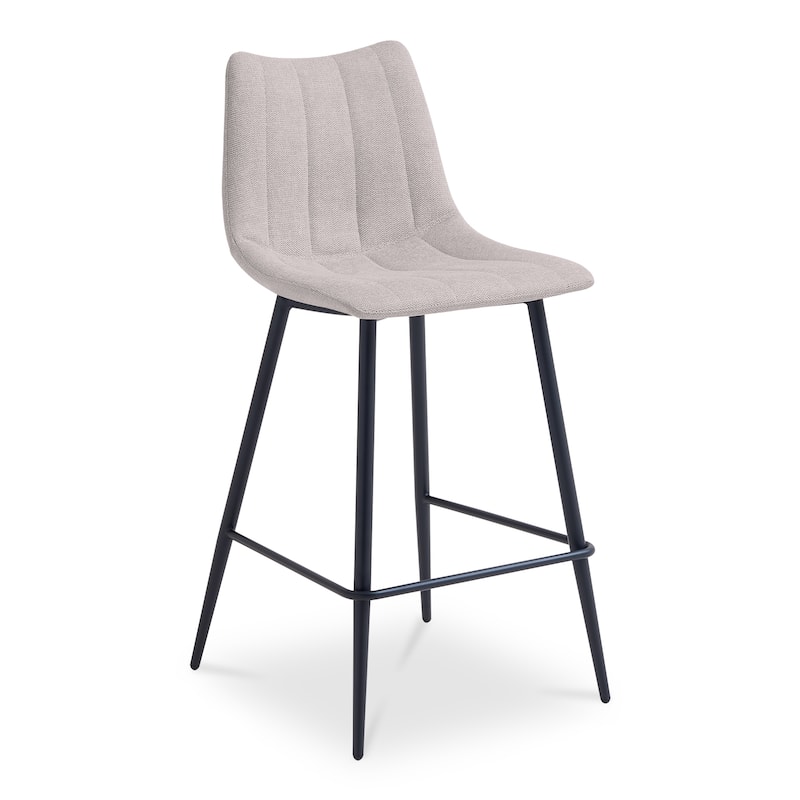 NADAAL STUDIOS Florian Counter Stool, Curved Back with Vertical Stitching and Steel Tapered Legs, Beige
