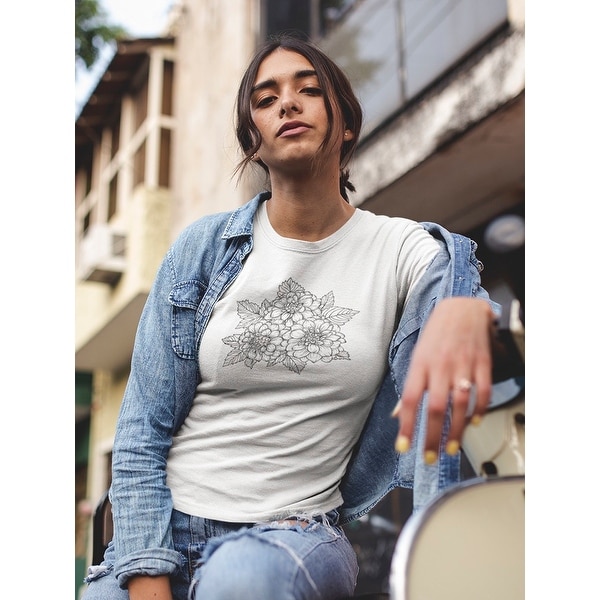 Black And White Bouquet Dahlia Tee Women's -Image by Shutterstock. Opens flyout.