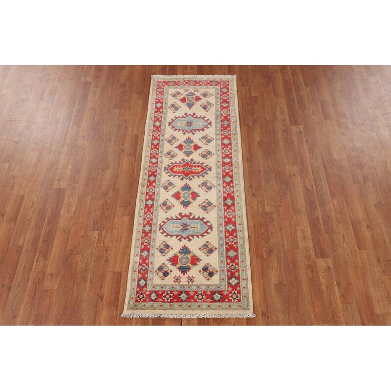 Geometric Kazak Oriental Runner Rug Handmade Wool Carpet - 2'3" x 6'0"