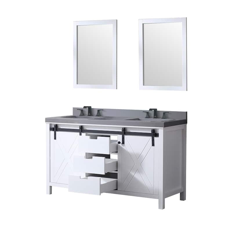Marsyas 60 in W x 22 in D Ash Grey Double Bath Vanity, White Quartz Countertop, Faucet Set and 24 in Mirrors