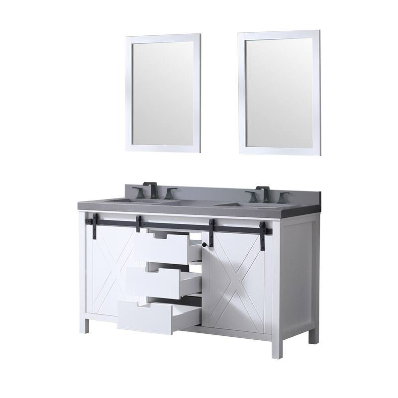 Marsyas Bath Vanity, Grey Quartz Countertop, Faucet Set and Mirrors
