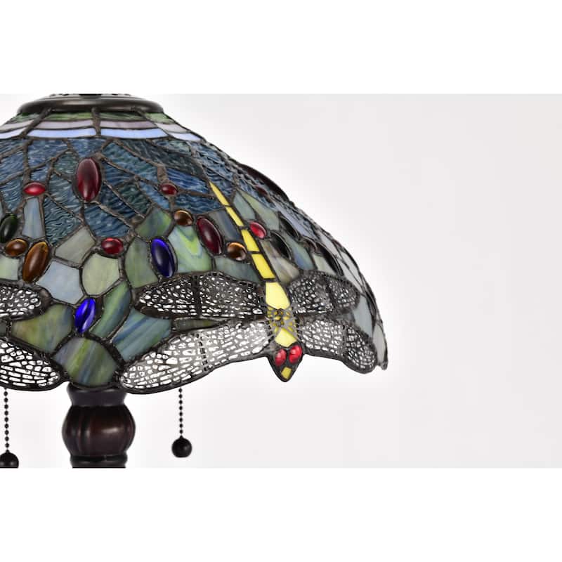 Copper Grove Simeonov Tiffany-style Blue Dragonfly Table Lamp