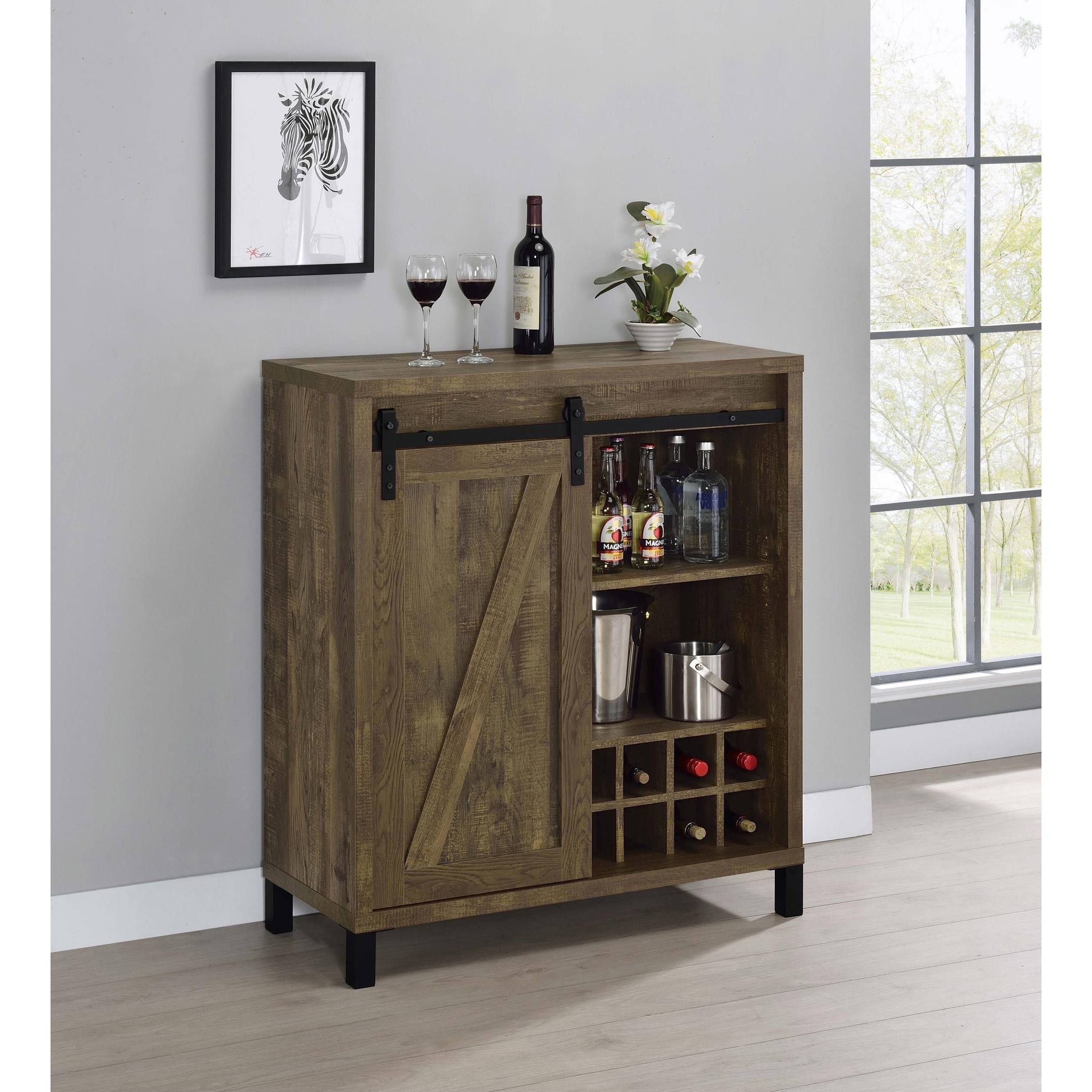 Arlington Sliding Door Home Bar Wine Cabinet Rustic Oak