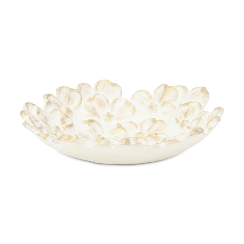 Khilov Flower White and Gold Round Cast Iron Dish
