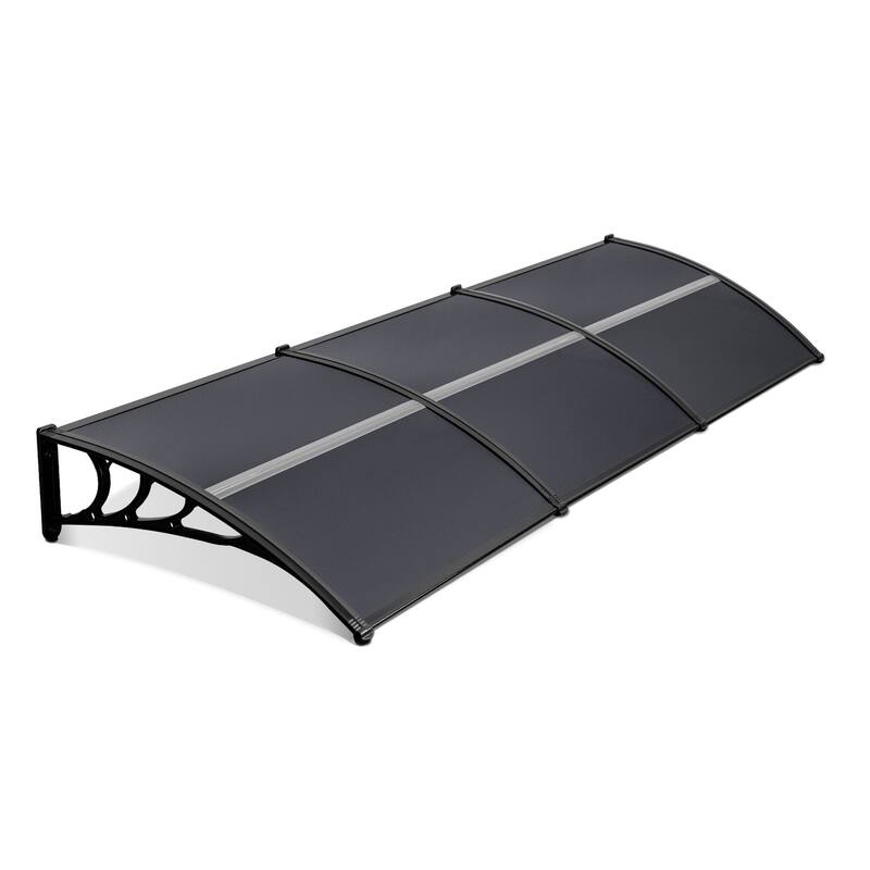 MCombo 40×120 Window Awning with Polycarbonate Board, 4012 - Grey Board with Black Bracket