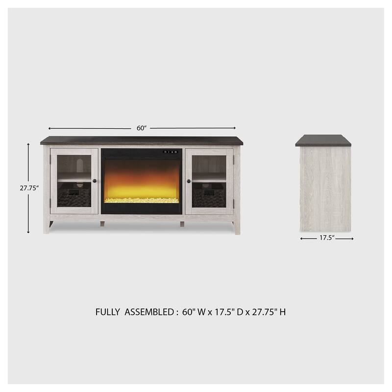 Signature Design by Ashley Dorrinson White/Gray 60" TV Stand for TVs up to 69" with Electric Fireplace - 60"W x 17.5"D x 27.75"H