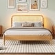 preview thumbnail 4 of 18, Queen Size Platform Bed with LED Headboard and Rattan Accent, Natural Wood