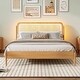 preview thumbnail 11 of 12, Vintage Platform Bed with Rattan Headboard ,Easy Assembly,Queen Size