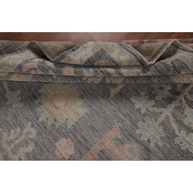 Vegetable Dye Oushak Oriental Area Rug Handmade Grey Wool Carpet - 8'4"x 9'11"