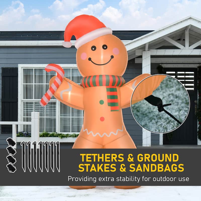 HOMCOM 8FT Christmas Gingerbread Man, Large Christmas Inflatable Holiday Decoration, Gingerbread Decorations