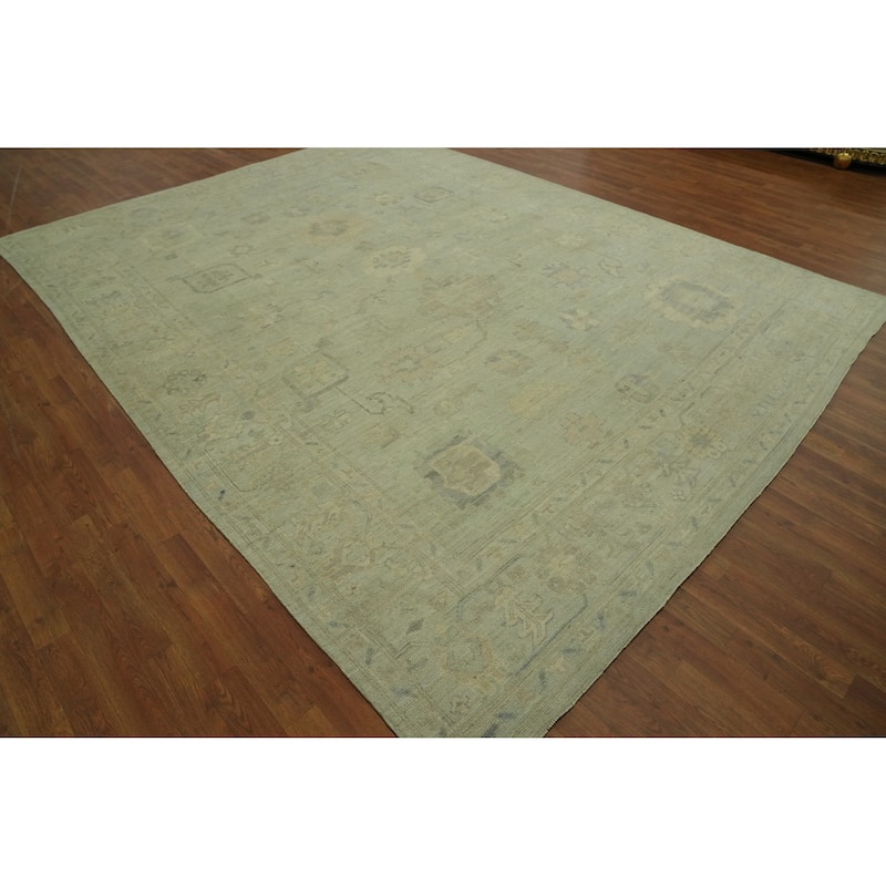 Vegetable Dye Wool Oushak Turkish Area Rug, Floral Geometric Carpet - 11' 5'' X 8' 9''