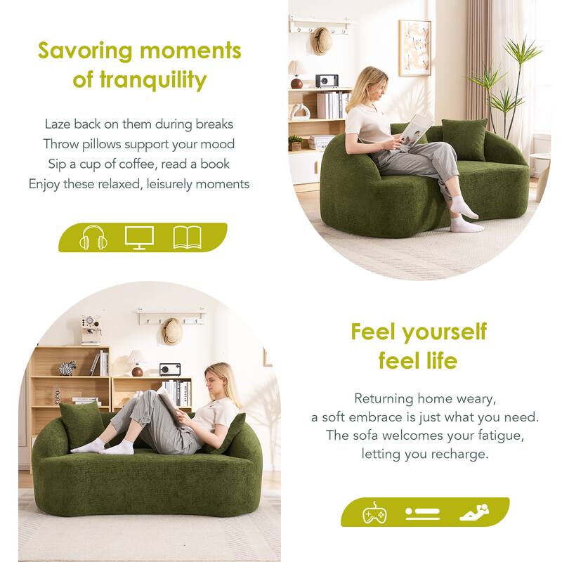 Loveseat Sofa Couch Sleeper Sofa Couch with 3 Pillows, Luxurious Upholstered Green 2-Seater Sofa Couch