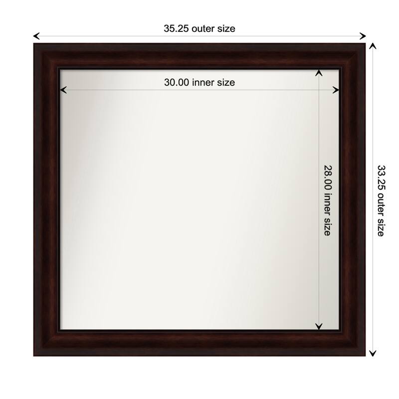 Coffee Bean Brown Framed Non-Beveled Custom Wall Mirror, Bathroom Vanity Mirror - Outer Size: 35.25 x 33.25