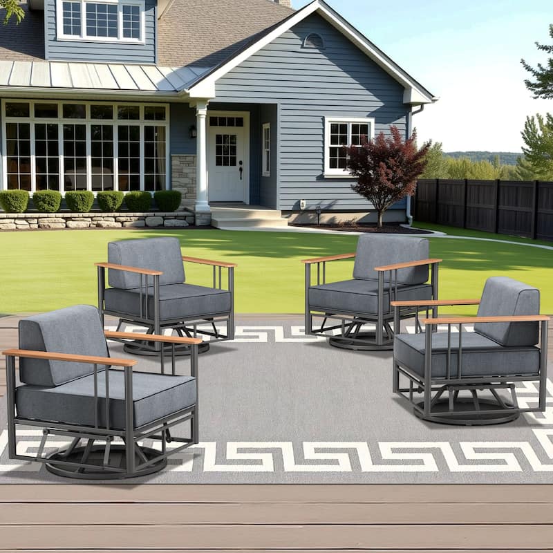 Outdoor 4PCS Glider Chairs with Soft Cushion - Black & Dark Grey Cushion - 4PCS Glider Chairs